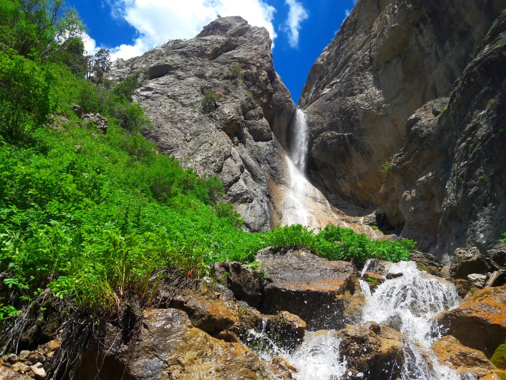 View up to the Waterfall Kaindy.