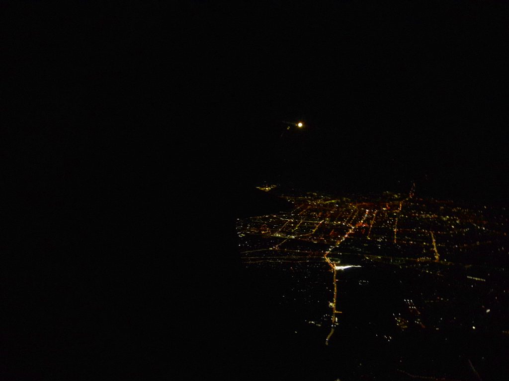 View from plane down to Shymkent at night.