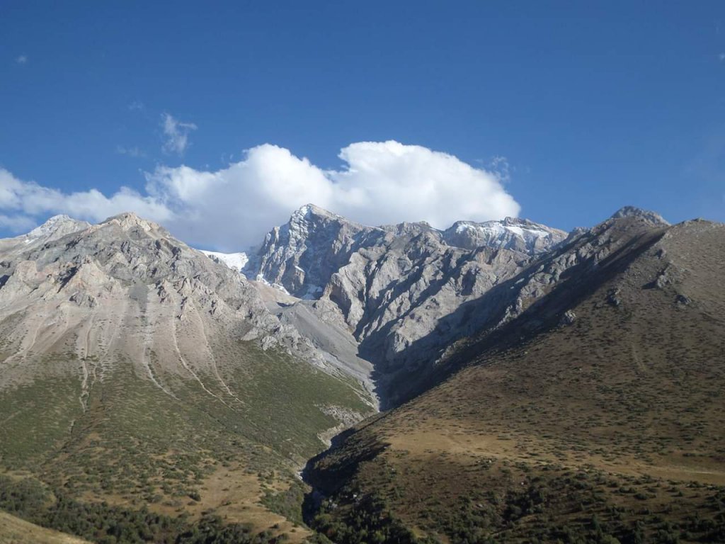 Mountain range of the Tian Shan Mountains in South Kazakhstan.