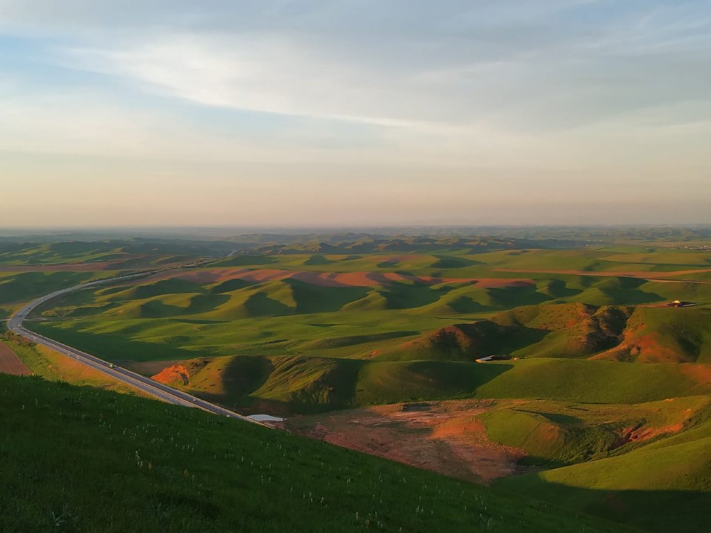 Amazing sunset at the Holy mountain of Kazygurt in south Kazakhstan.