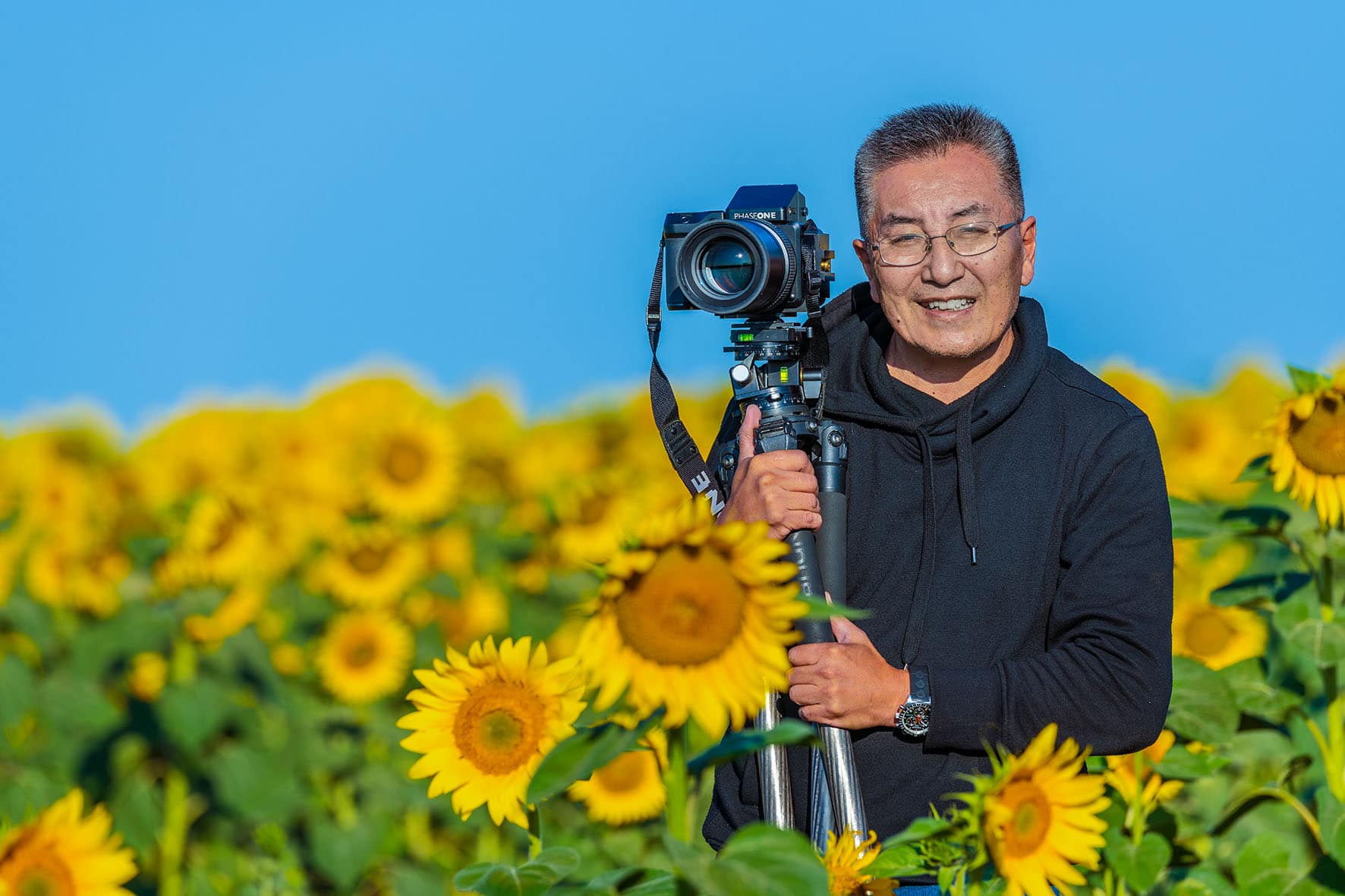 Info Shymkent - Photographer Farhat Kabdykairov from Kazakhstan in a sunflower field