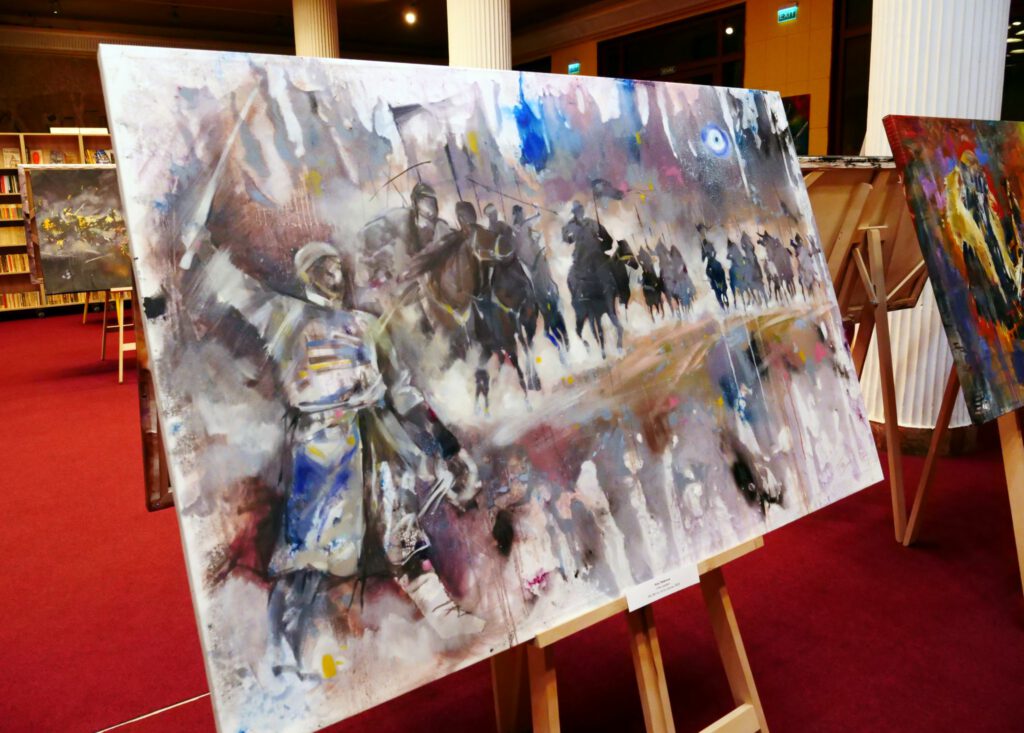 Info Shymkent - Kazakh steppe warriors on a painting of Alua Tebenova from Kazakhstan