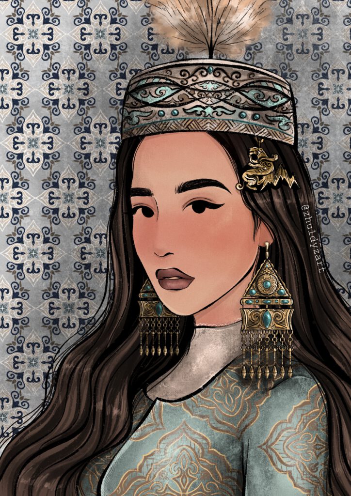 Info Shymkent - Painting of Kazakh Artist of a Girl dressed in Kazakh Traditional Style