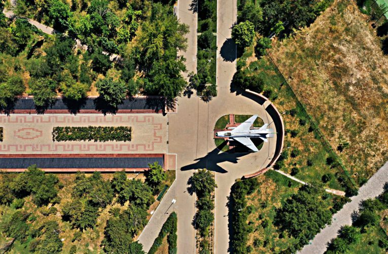 Info Shymkent - Shymkent from Above - World War II Memorial plane