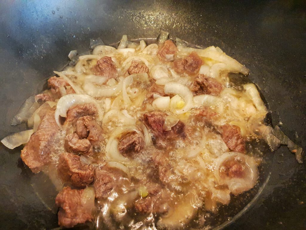 Frying the Beef in the pan