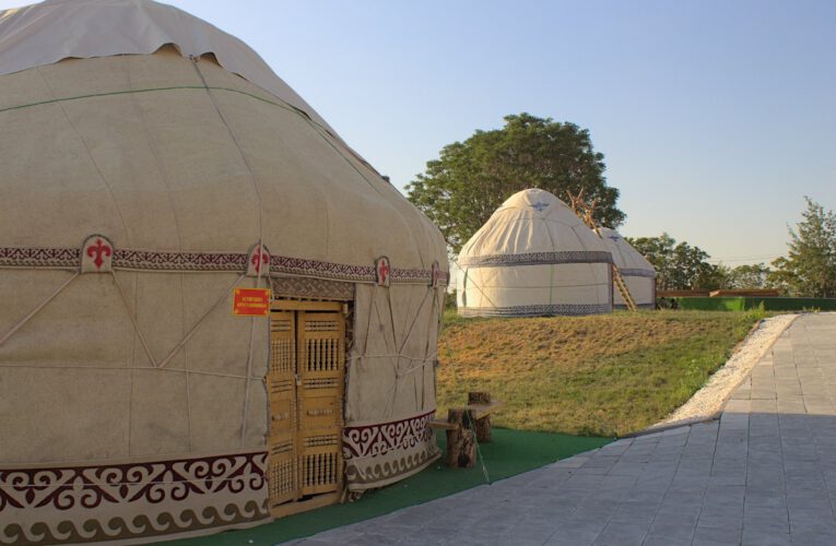 Kazakh yurts in the evening light